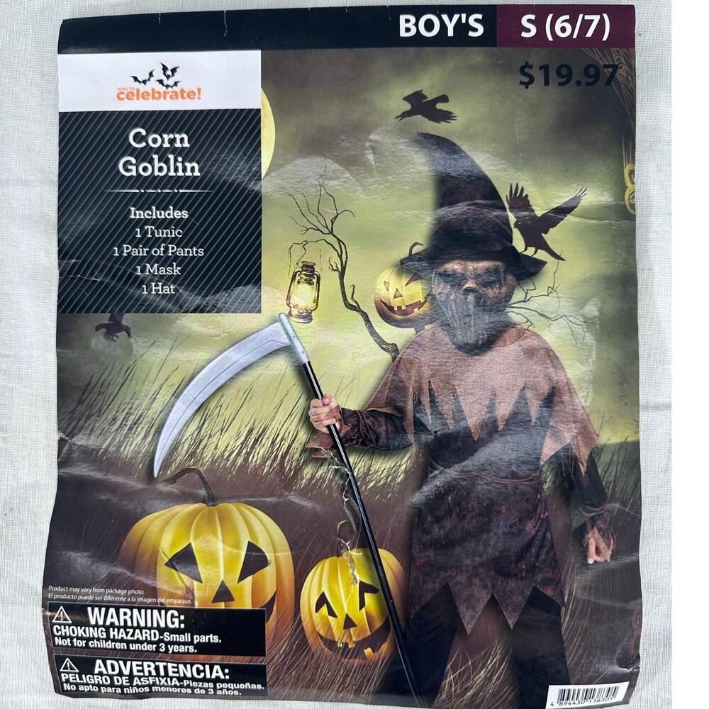 Corn Goblin Scary Scarecrow Costume Kids Sz S 6/7 Halloween Costume Pretend Play